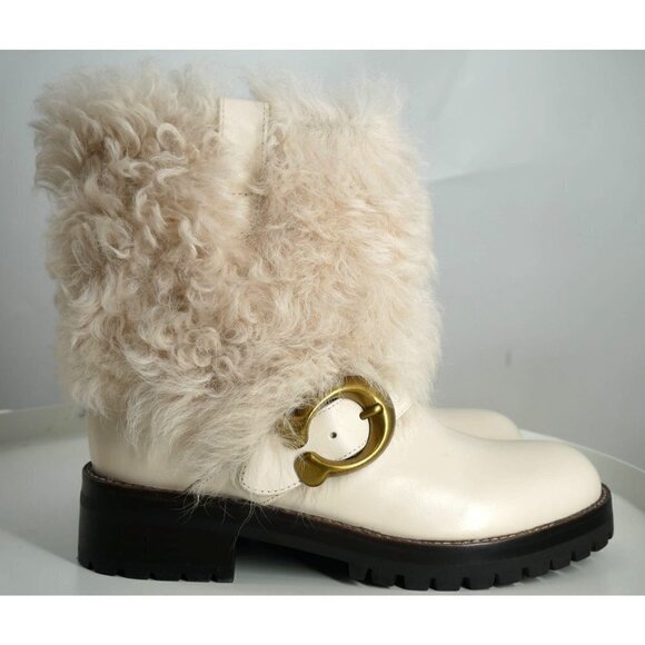 NWT Coach Leighton Fur Booties in Chalk 5.5 - Picture 1 of 7